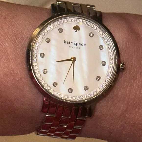 Kate Spade Watch Silver, Gold, Opal Face, Diamond Accents, Elegant, Gently Loved - Picture 4 of 16